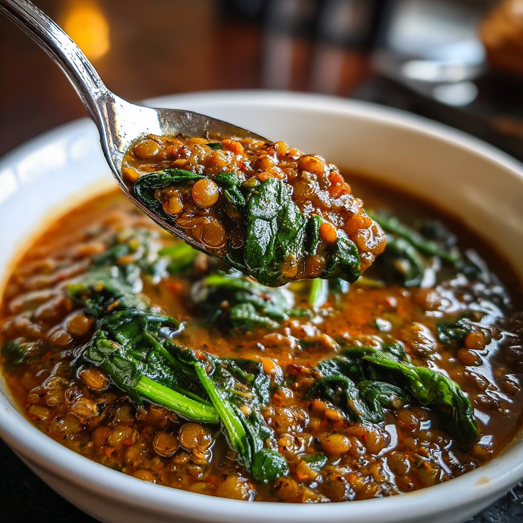 Linsensuppe mit Spinat