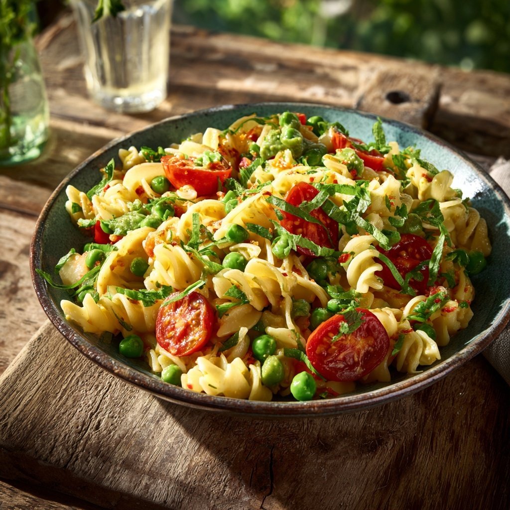 Mediterraner Nudelsalat Mit Erbsen