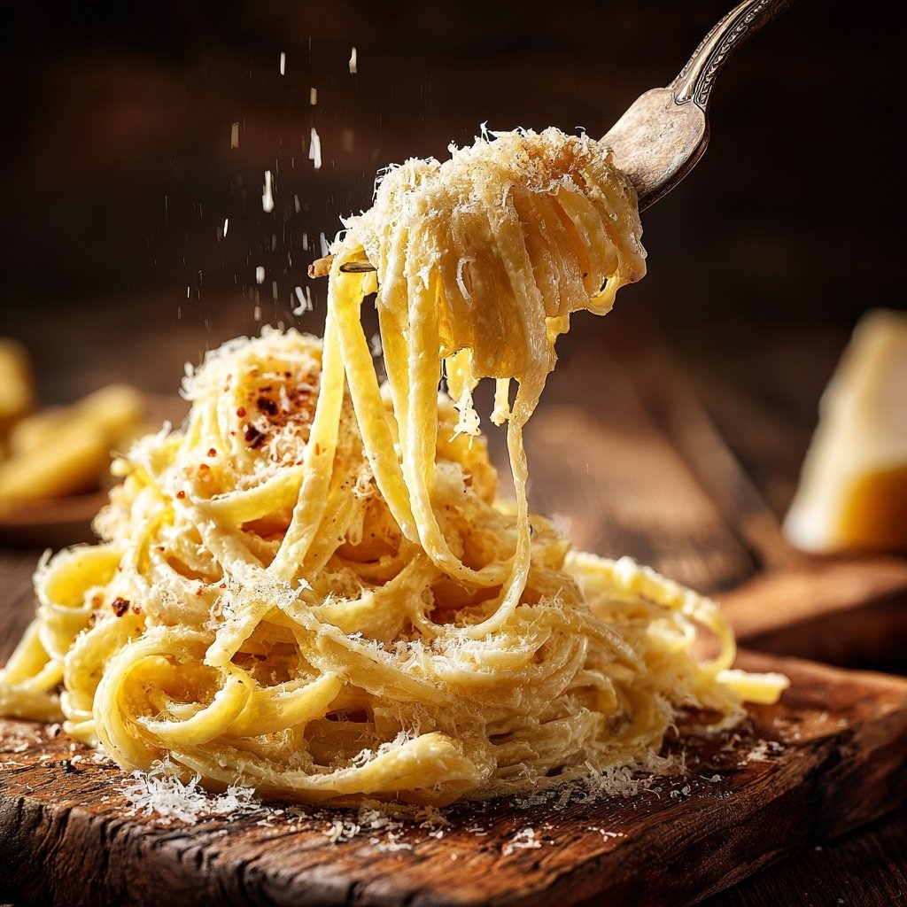 Romantische Pasta mit Sahnesauce und Parmesan