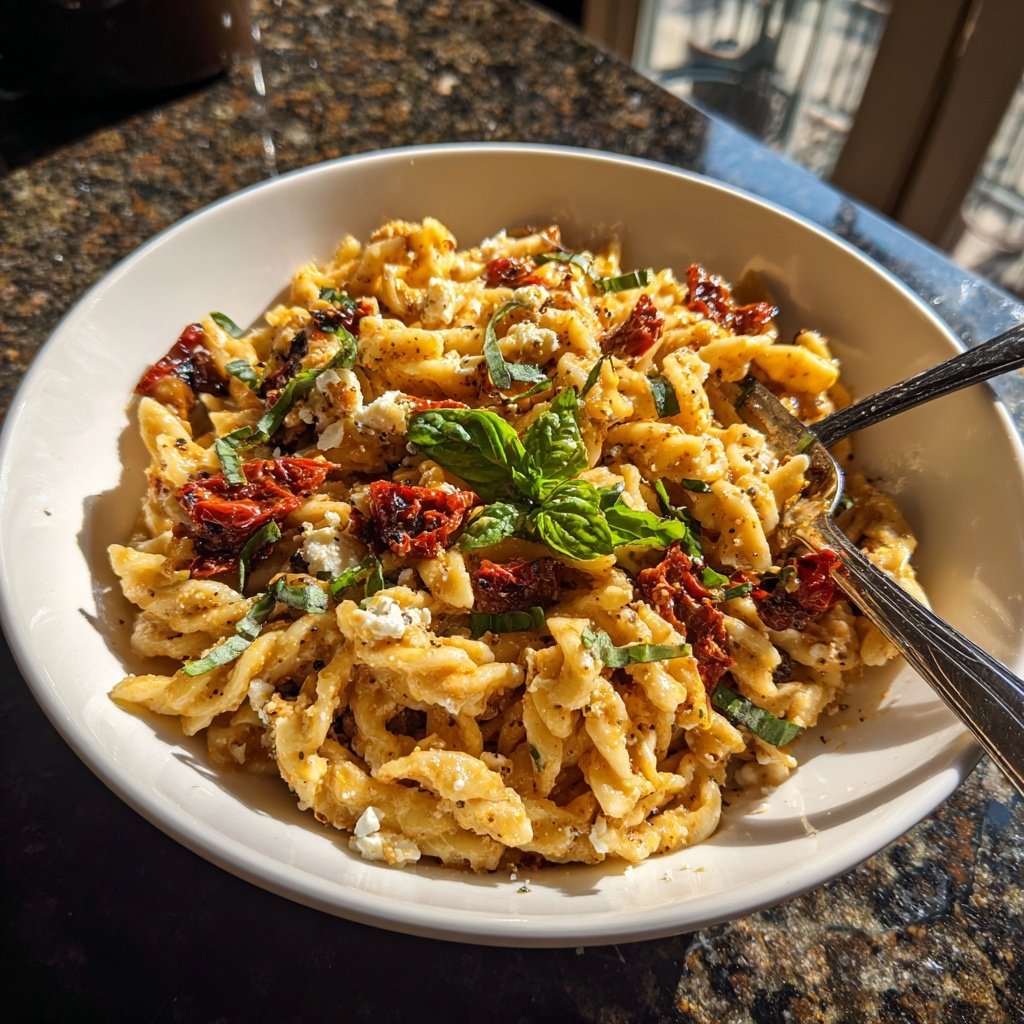 Mediterraner Nudelsalat Mit Getrockneten Tomaten