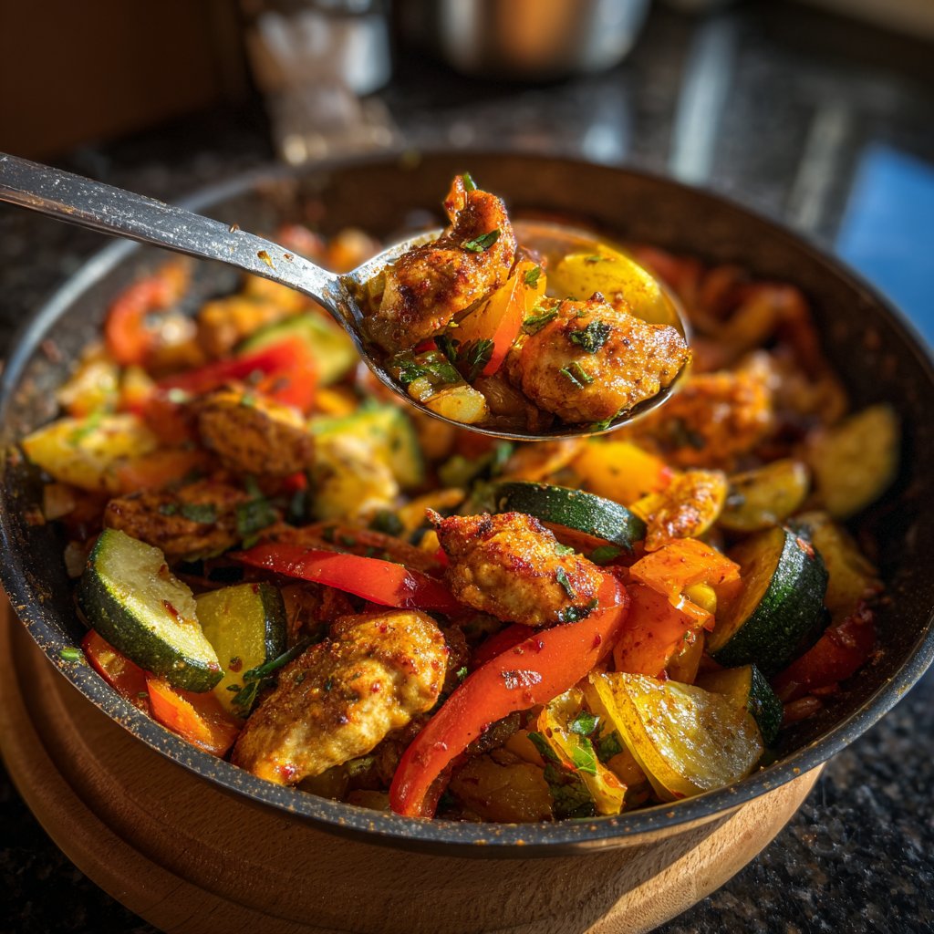 Kalorienarme Gemüsepfanne Mit Hähnchen